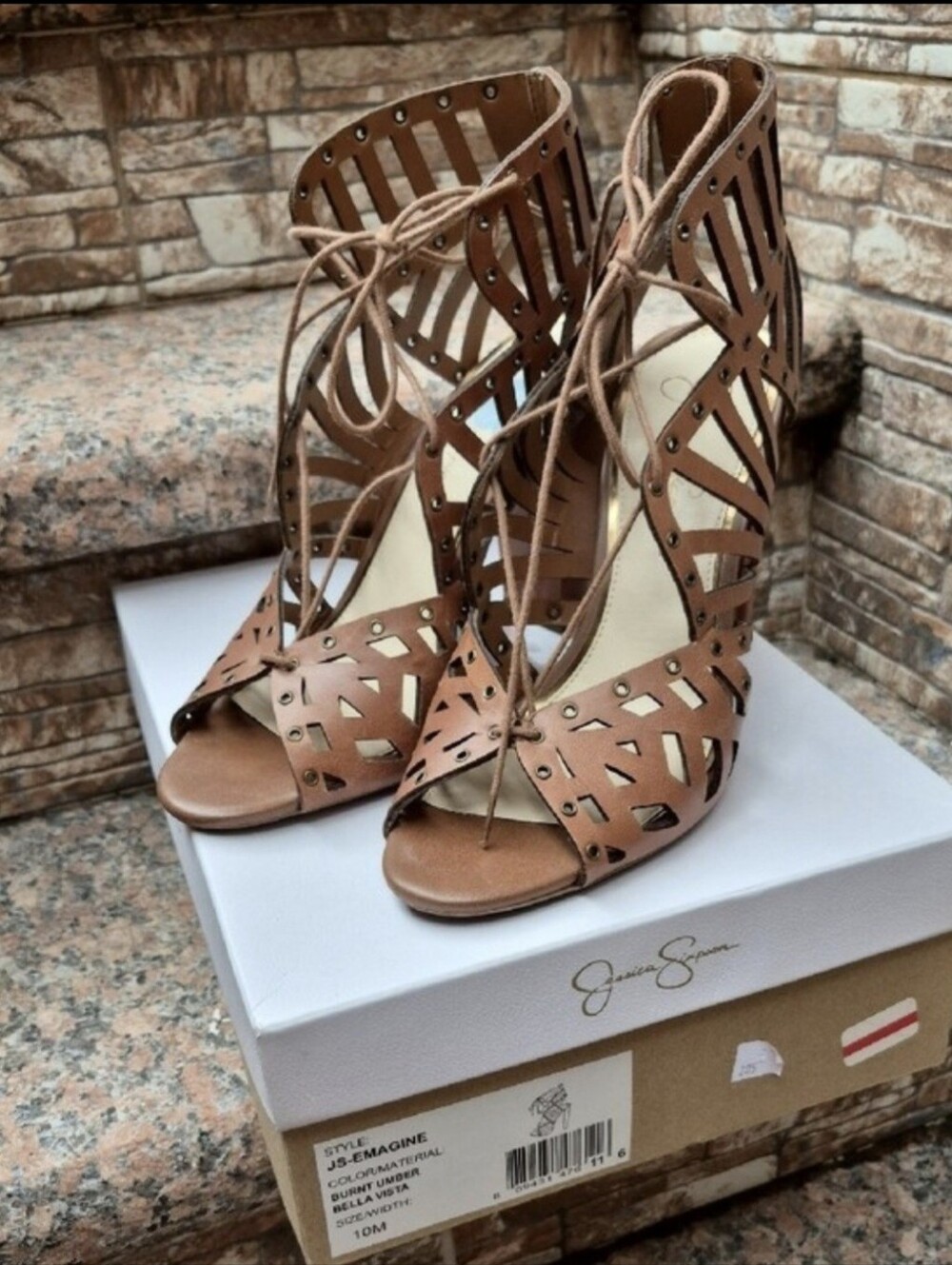 Jessica Simpson Tan Laser-Cut Lace-Up Gladiator Sandals